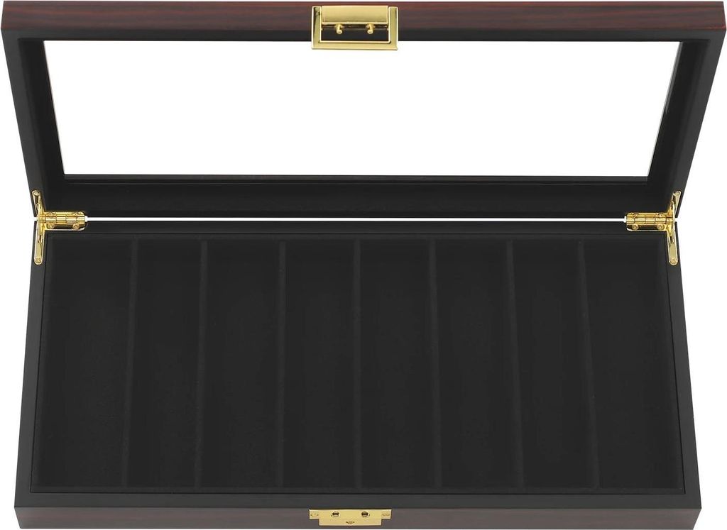 Vintage Messer-Aufbewahrungsbox - Messer-Display/Organizer - 8 Fächer - Glasdeckel - 40×19×5 cm - Ebenholzfarbe
