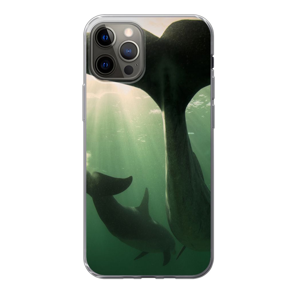 MuchoWow Handyhülle Schutzhülle Hülle für iPhone 12 Pro Delfin - Wasser - Blau Silikon Softcase Handy Hülle - Abdeckung