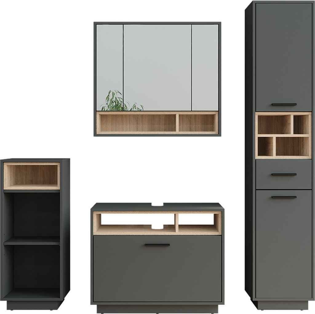 Vicco Badmöbel-Set Beatrice, Set 4, Anthrazit/Sonoma