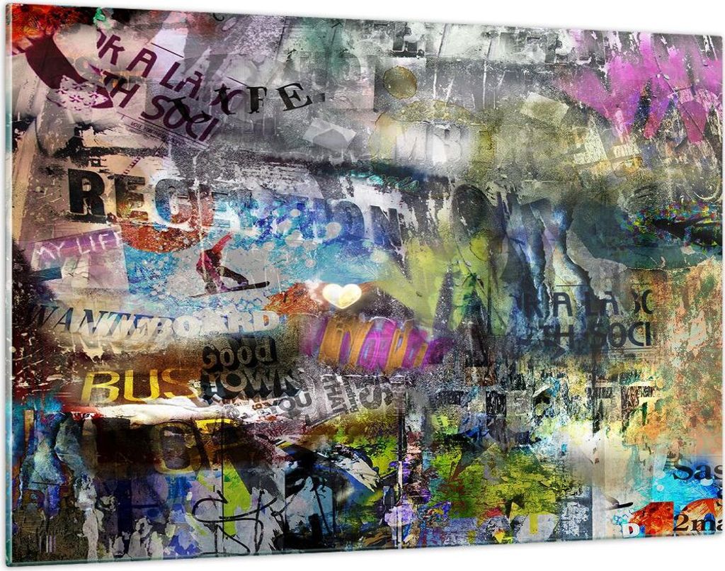 Bilder auf glas - Graffiti modern - 120x80cm - Glasbilder - Wandbilder - Kunstdruck - zum Aufhängen bereit - Wanddekoration aus Glas - Glas Bilder...