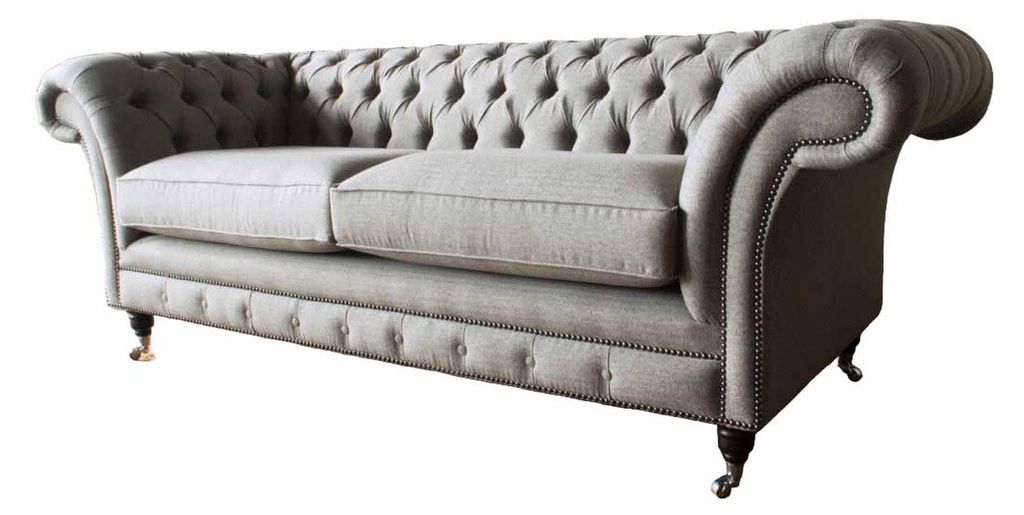 Englische Chesterfield Sofa Couch Büro Möbel Dreisitz Samt 230cm Grau