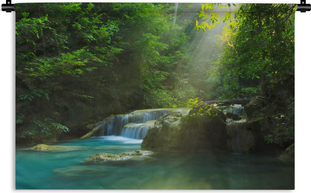 MuchoWow Wandteppich Wandbehang Dschungel - Wasserfall - Pflanzen - Jungen - Mädchen - Kinder 150x100 cm Tapisserie Dekoration Wandtuch - Waschb...