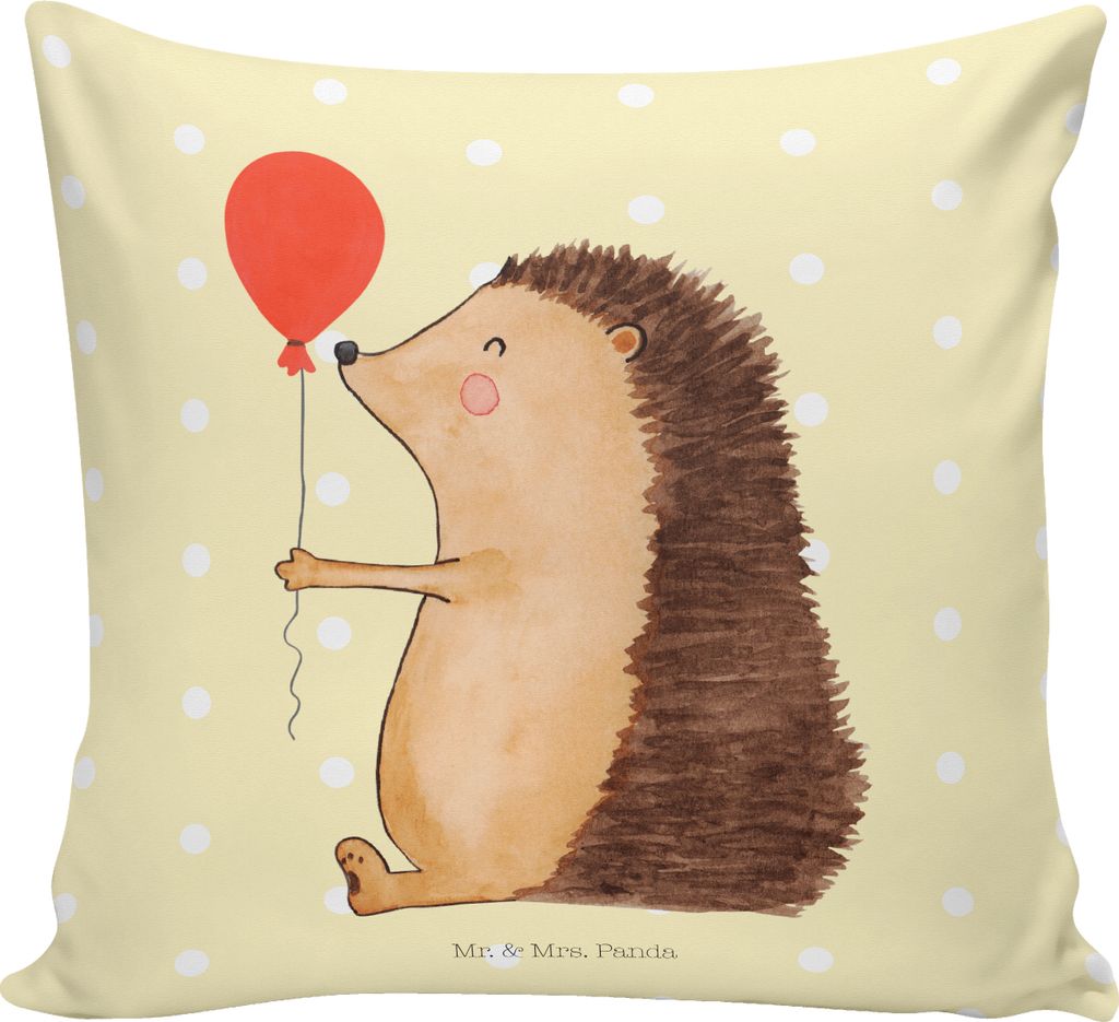 Mr. & Mrs. Panda kuschelkissen 40x40 Igel Luftballon - Gelb Pastell - Geschenk, Sofa Kissen, Herzlichen Glückwunsch, zierkissen, Kuschel, Happy Bi...
