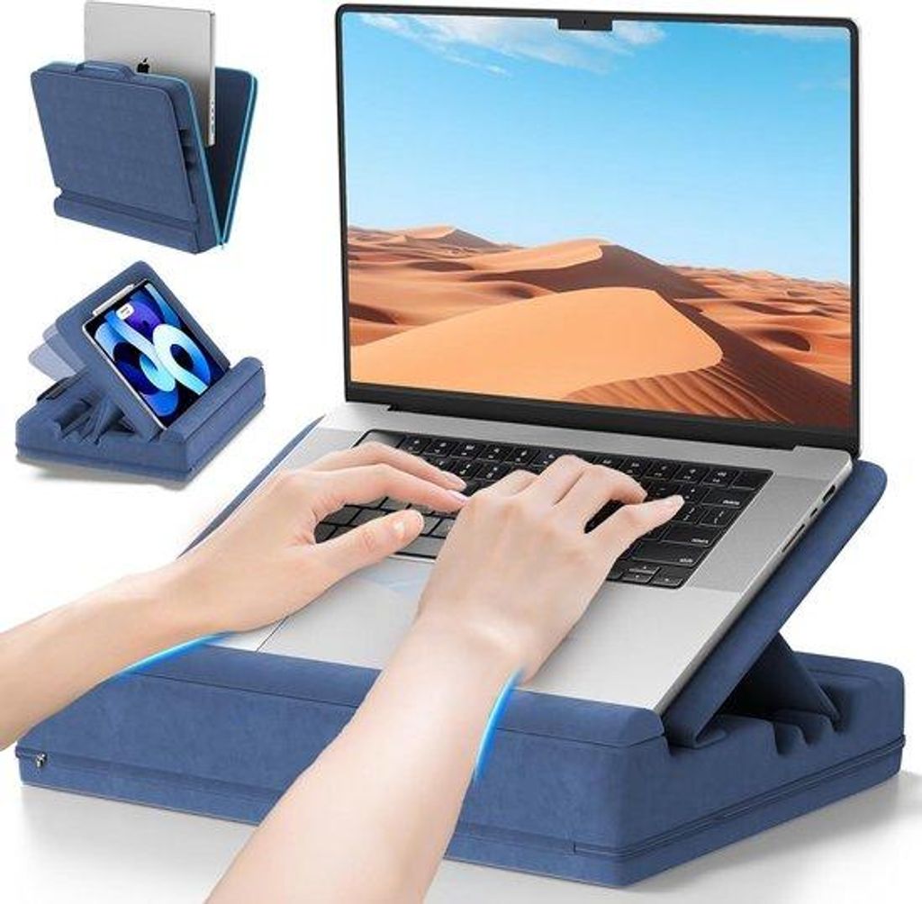 Famanu Laptopkissen Verstellbar – Blau – Standard mit Kissenbasis