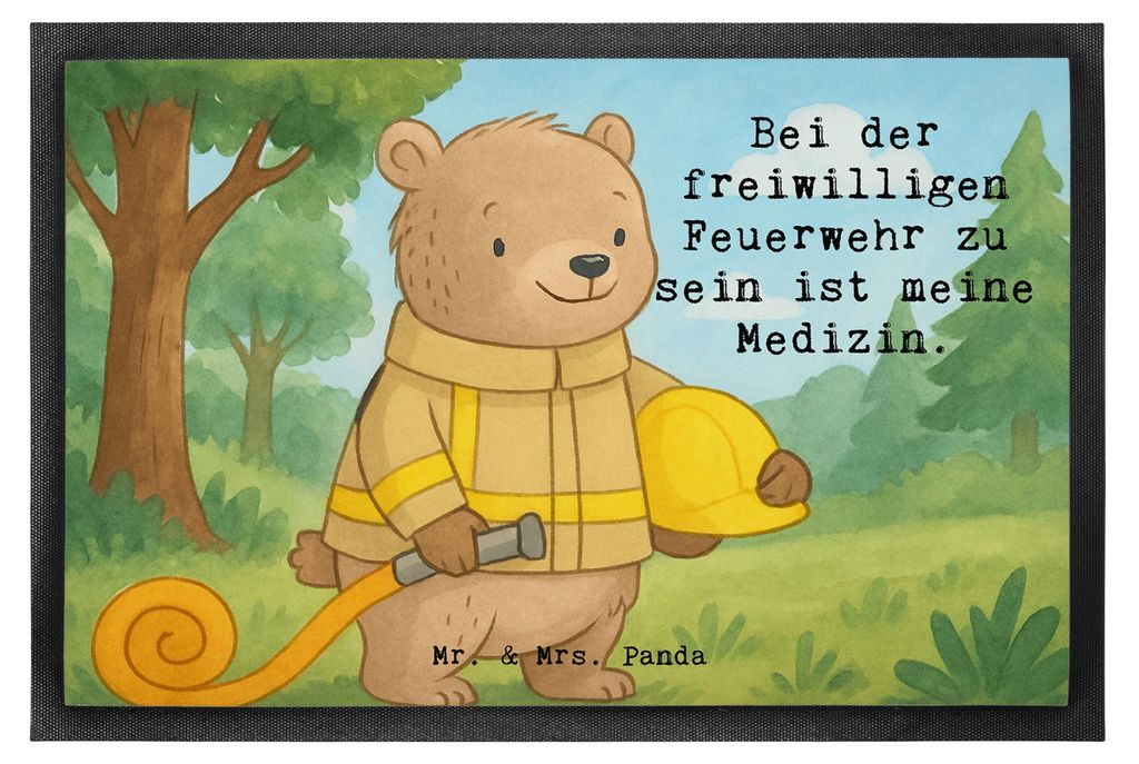 Mr. & Mrs. Panda Türmatte Bär Freiwillige Feuerwehr Design 60 x 90 cm - Weiß - Geschenk, Bodenvorleger, Schuhabstreifer, Fussmatte, fußmatte, G...