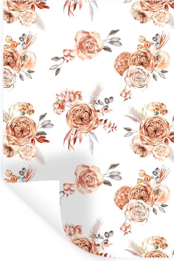 MuchoWow Wandtattoo Wandsticker Wandaufkleber Rosen - Braun - Weiß 20x30 cm Selbstklebend und Repositionierbar - Sticker - Dekorfolie