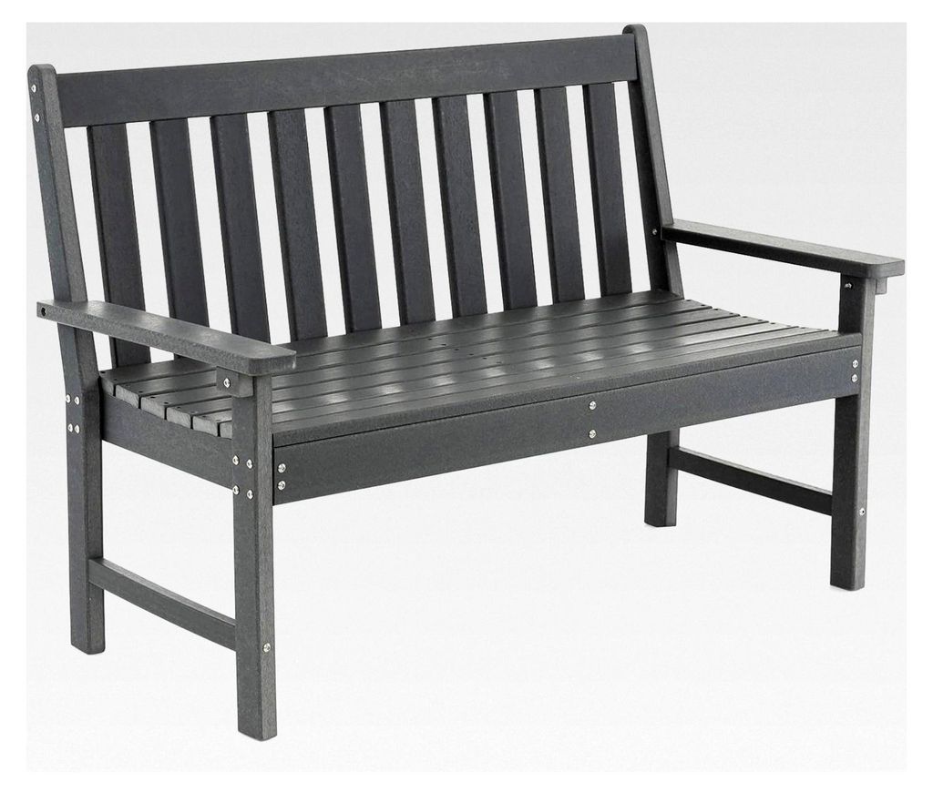 Wetterfeste Gartenbank aus HDPE, Sitzbank für 2-3 Personen, belastbar bis 320 kg, für Garten, Balkon und Terrasse, 132 x 65 x 91 cm, Grau