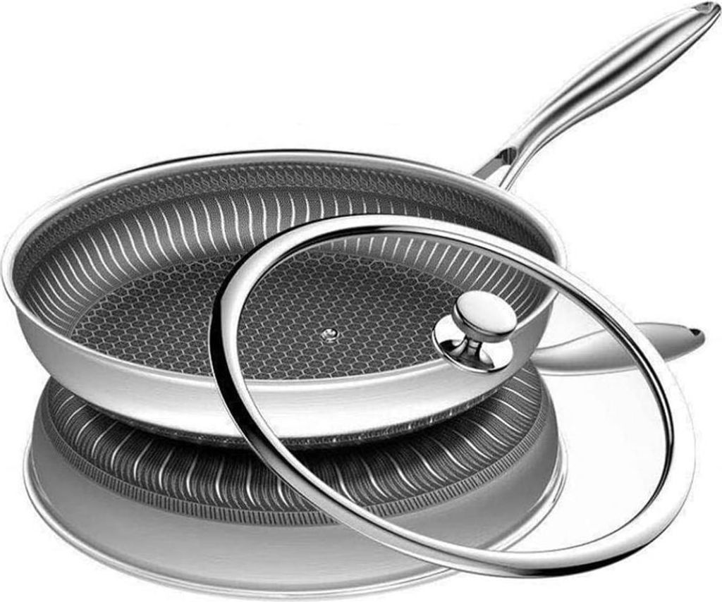 Edelstahl 316, unbeschichtete, antihaftbeschichtete Wabenpfanne mit doppelseitigem Siebeinsatz fš¹r Gas- und Induktionsherde, 26 cm Durchmesser; ...