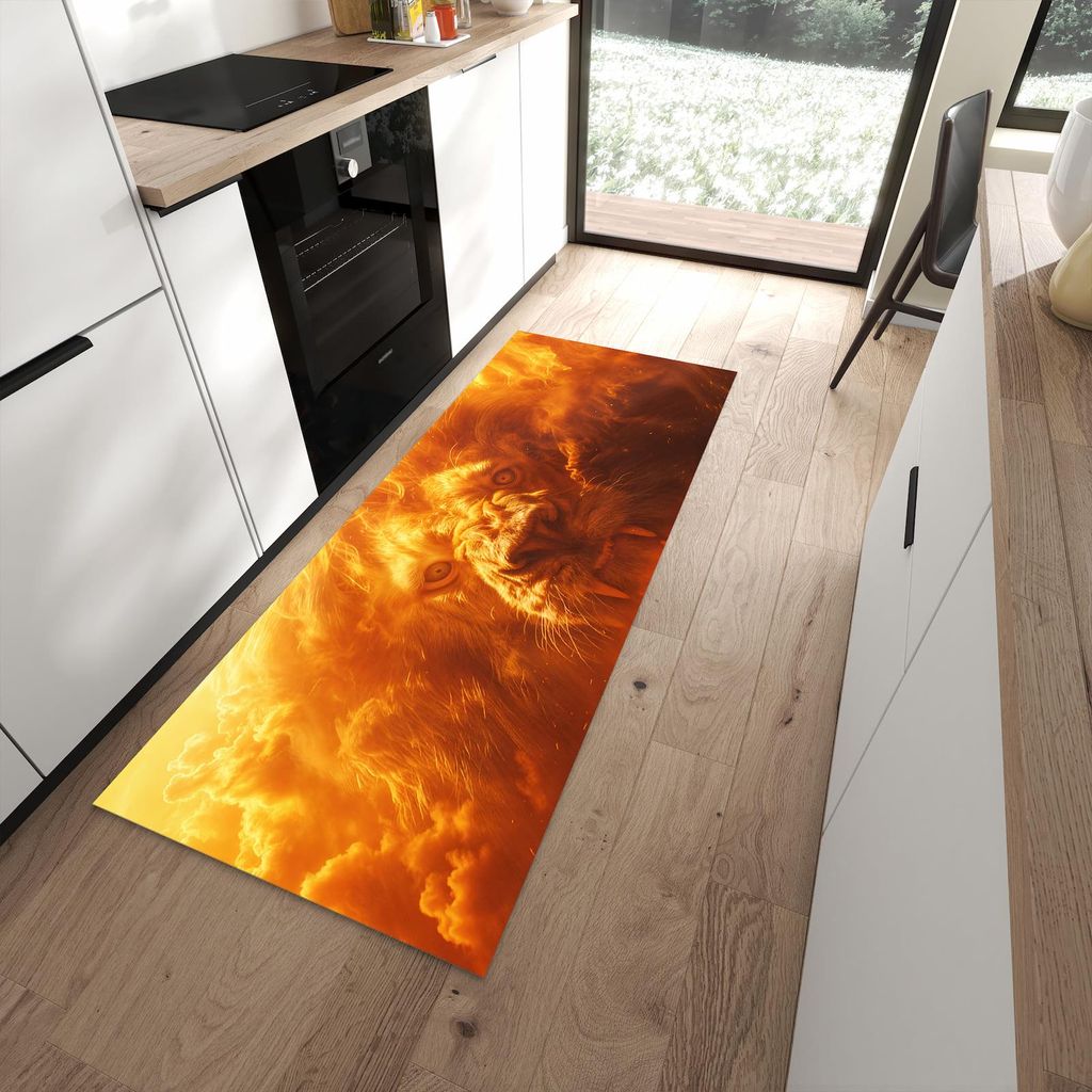 Küchenteppich 80x200cm rutschfest & abwischbar PVC Läufer - Abenteuerlich Löwe