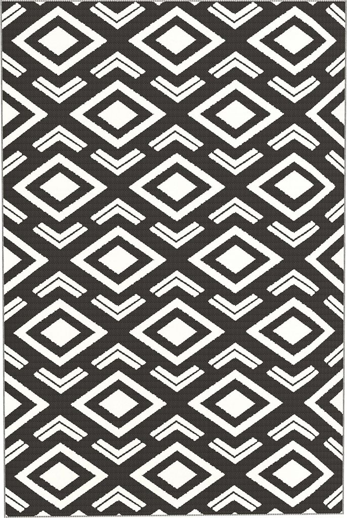 Outdoor Teppich robuster Wetterfest Outdoorteppich mit Tragtasche, faltbar Carpet Boho-Style 182 x 274 cm Schwarz+Weiß