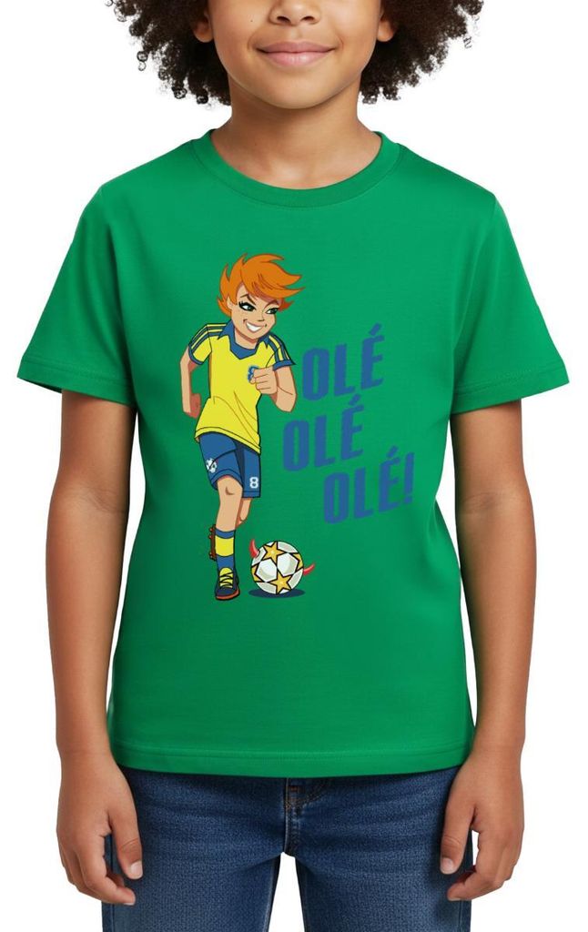 Spreadshirt Teufelskicker Olé Catrina Mit Fußball Kinder T-Shirt, 98/104 (3-4 Jahre), Kelly Green