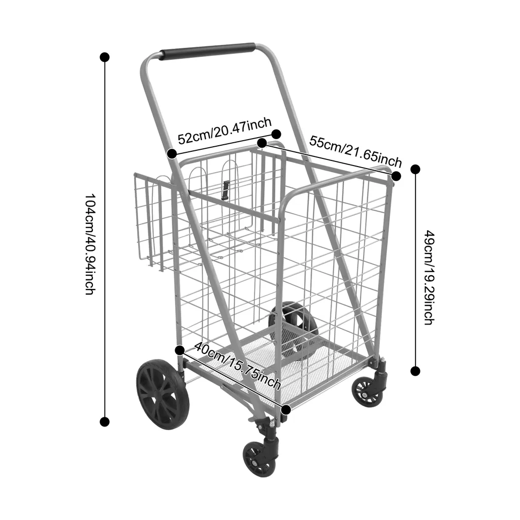 Poussette de marché double compartiment avec châssis argent renforcé