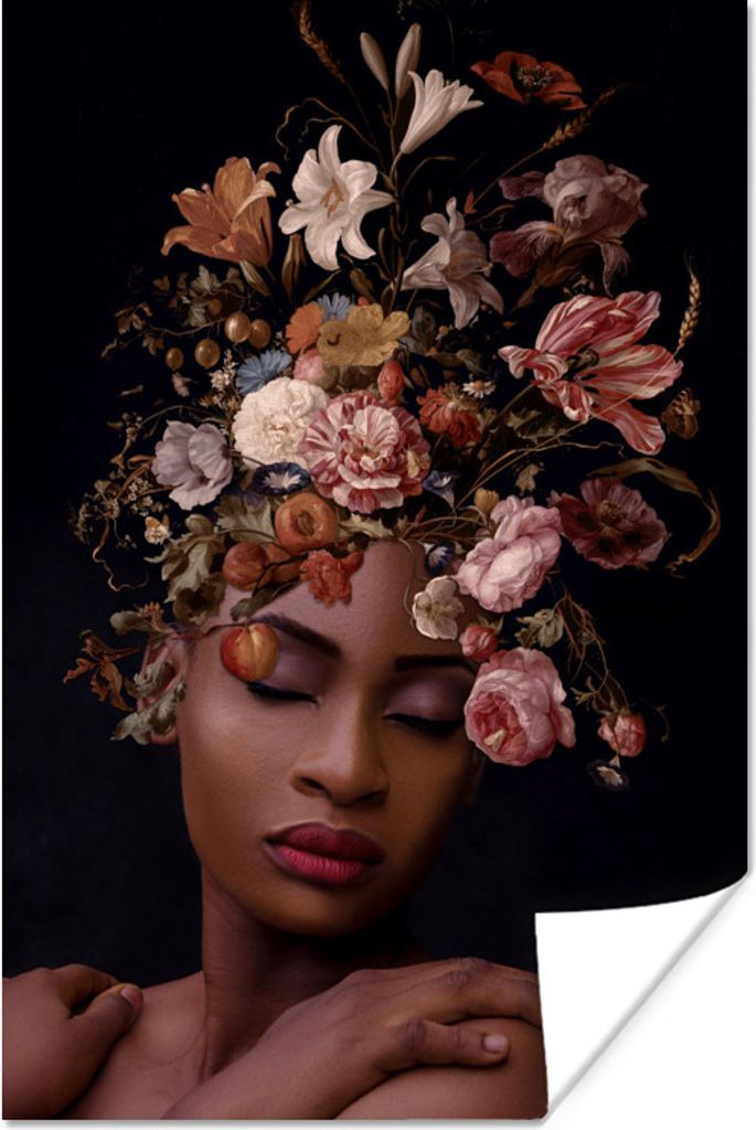 MuchoWow Poster Blumenstrauß - Frau - Make-up 120x180 cm - Kunstposter