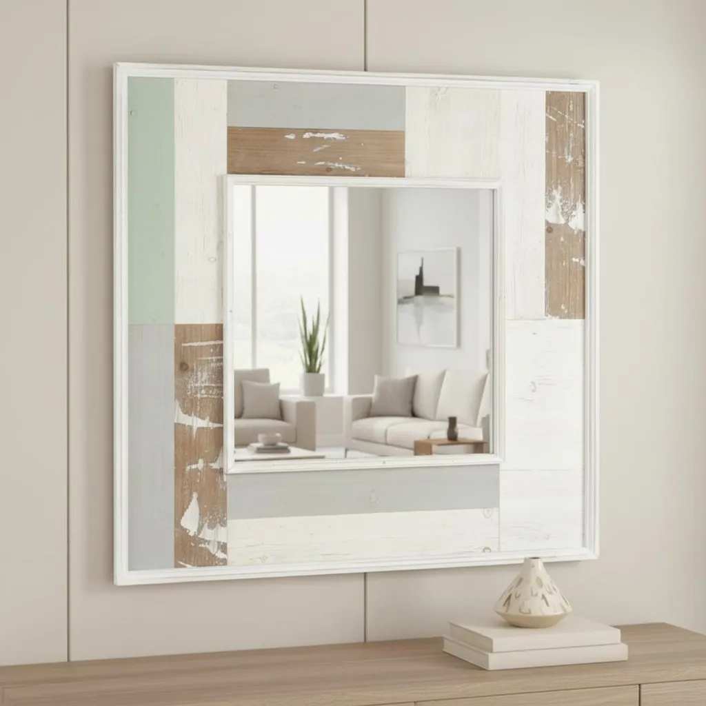 Specchio Parete Legno Bianco 80cm - Specchiera Shabby Chic Offerta