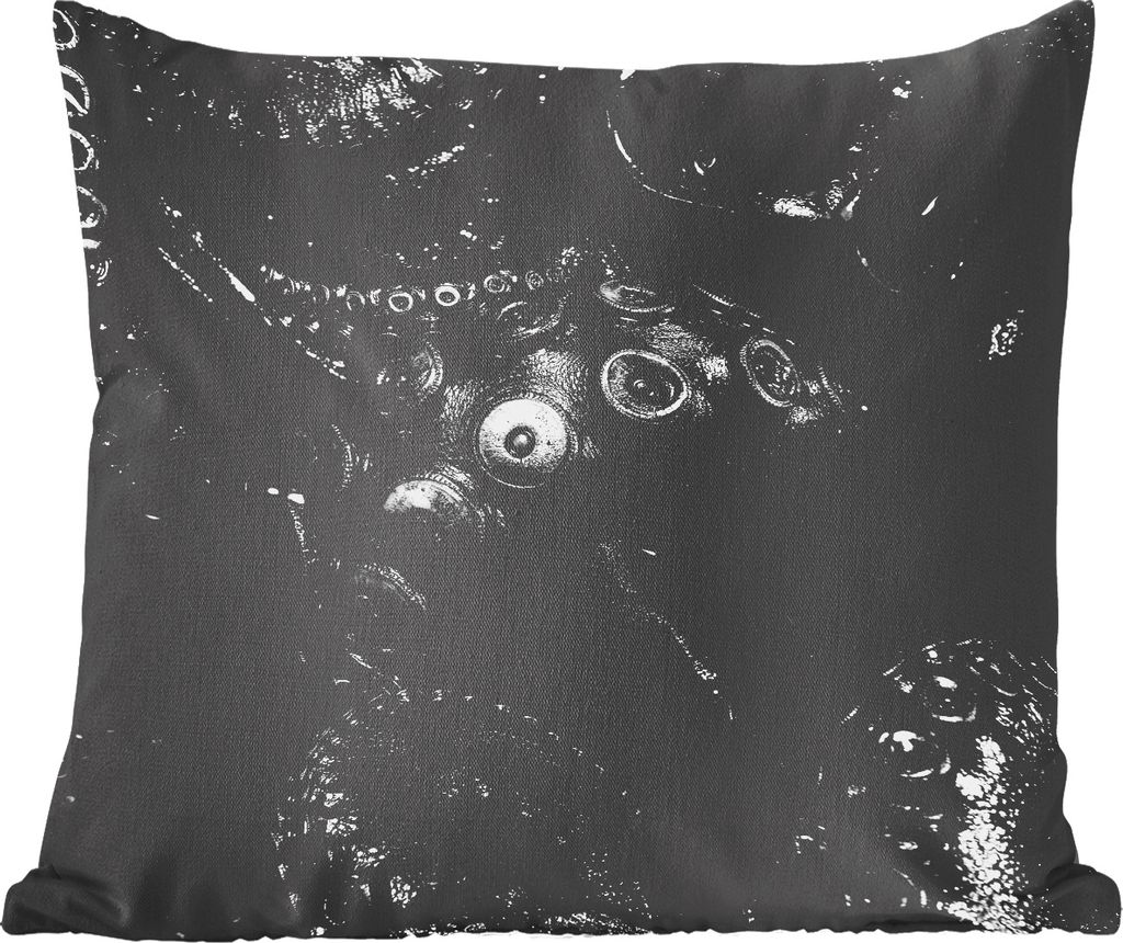 MuchoWow Zierkissen Sofakissen Wohnzimmer Dekokissen 45x45 cm Nahaufnahme Oktopus auf schwarzem Hintergrund in schwarz und weiß - Schlafpolster ...