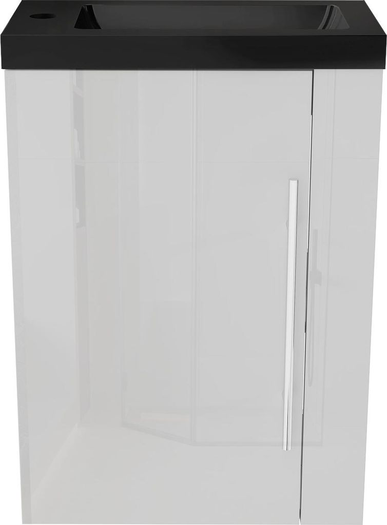 Badmöbel SILVIA 45 cm Schwarz Waschbecken mit Unterschrank Hochglanz Weiß Badezimmerschrank Gäste WC mit Soft Close