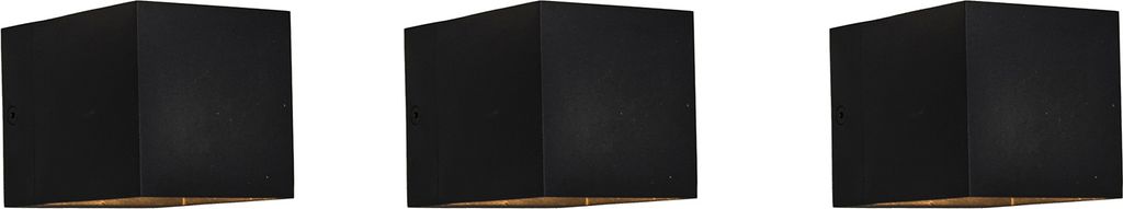 QAZQA - Modern 3er Set moderne Wandleuchten schwarz - Transfer I Wohnzimmer I Schlafzimmer - Aluminium Quadratisch - LED geeignet G9