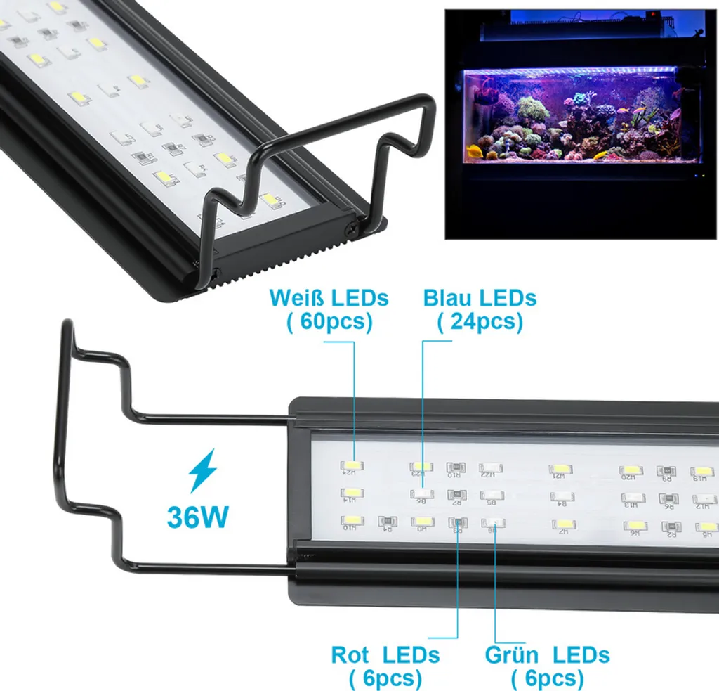 TolleTour 36W 85-100cm LED acquario con timer acquari d'acqua dolce tartarughe RGB - 3