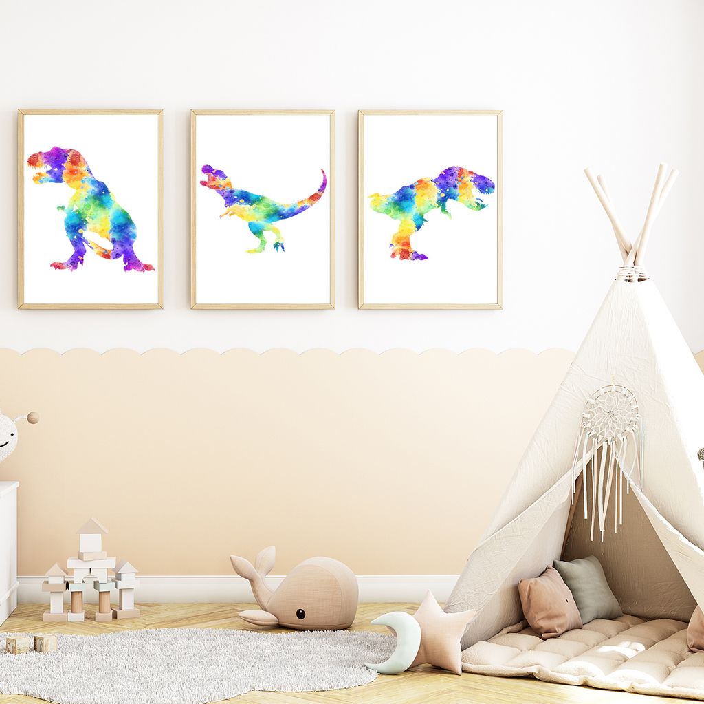 Dinosaurier Trex 3er Set Bilder Dino Kinderzimmer Deko DIN A4 Poster Babyzimmer Wandbilder
