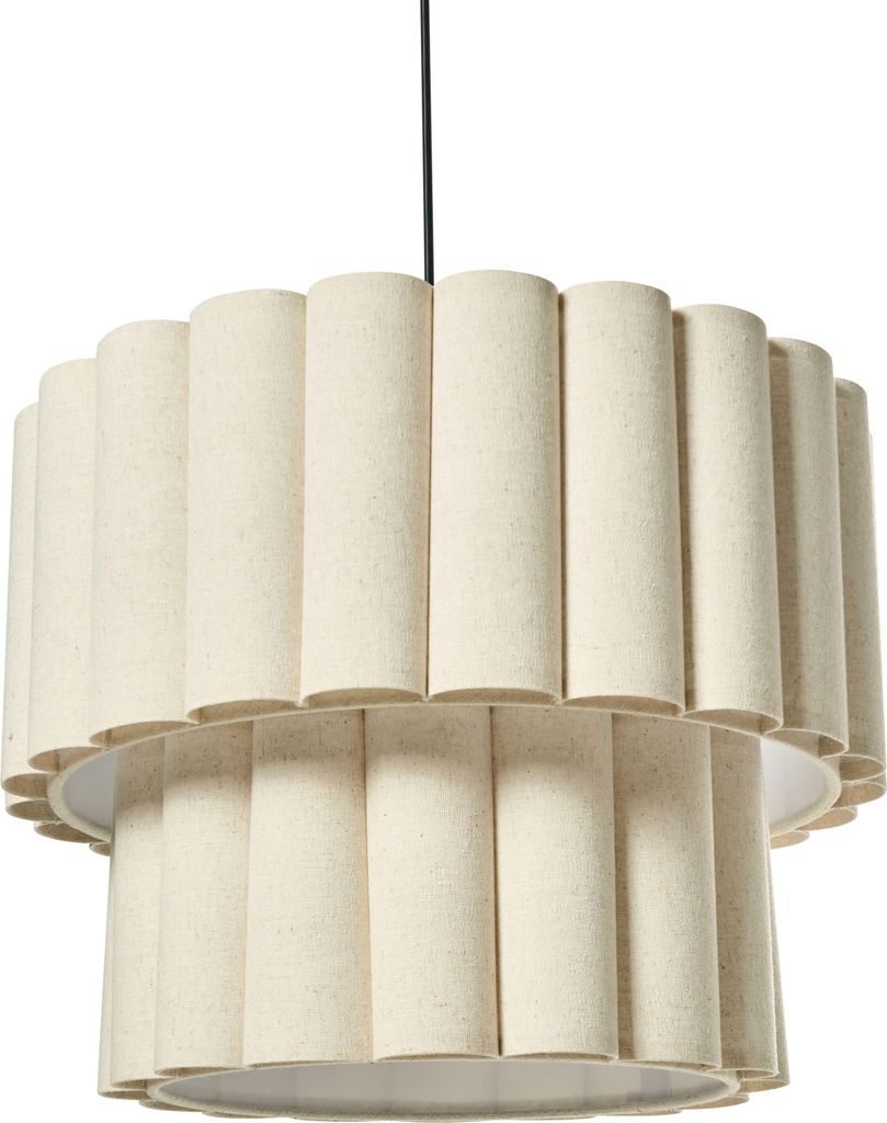 BELIANI Pendelleuchte hellbeige Stoff Leinen mattschwarzer Sockel Esszimmer Wohnzimmer moderner skandinavischer Stil