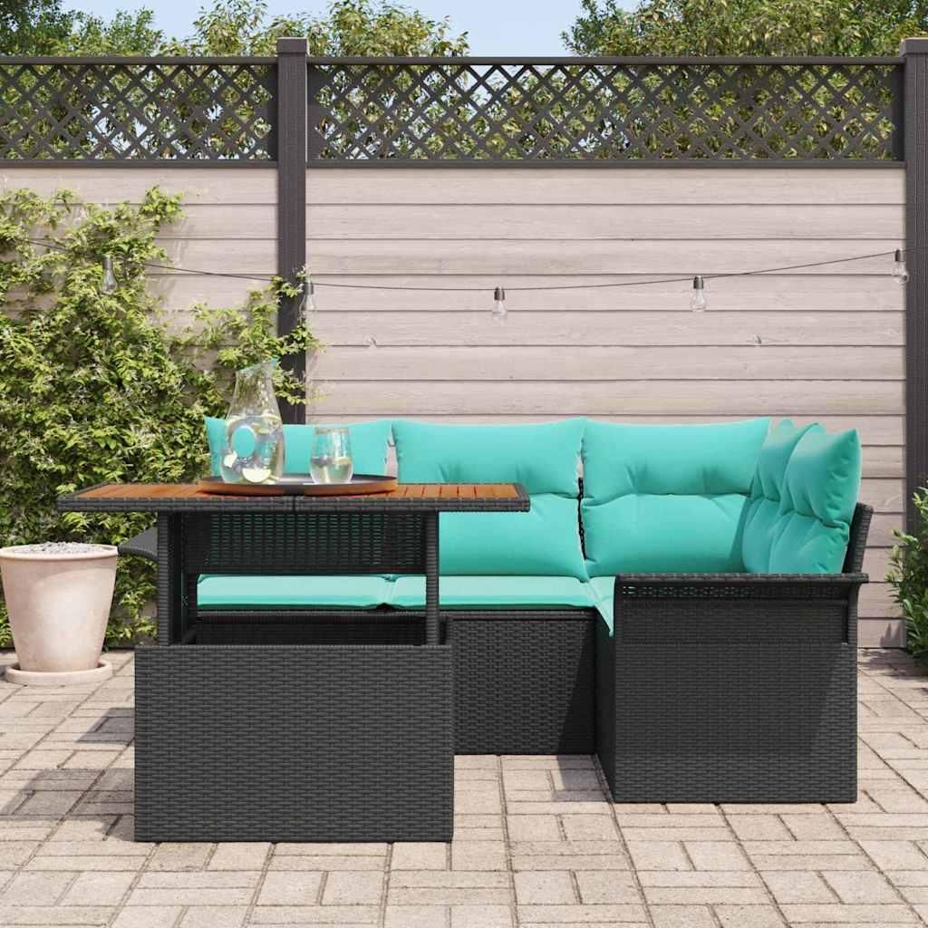 Möbel Gartensofas Lounge Set - Schwarz - CLORIS Garten-Sofa-Set mit Kissen mit Speicher 5 pcs - Schwarz und blau,47.1 Kg - 210103