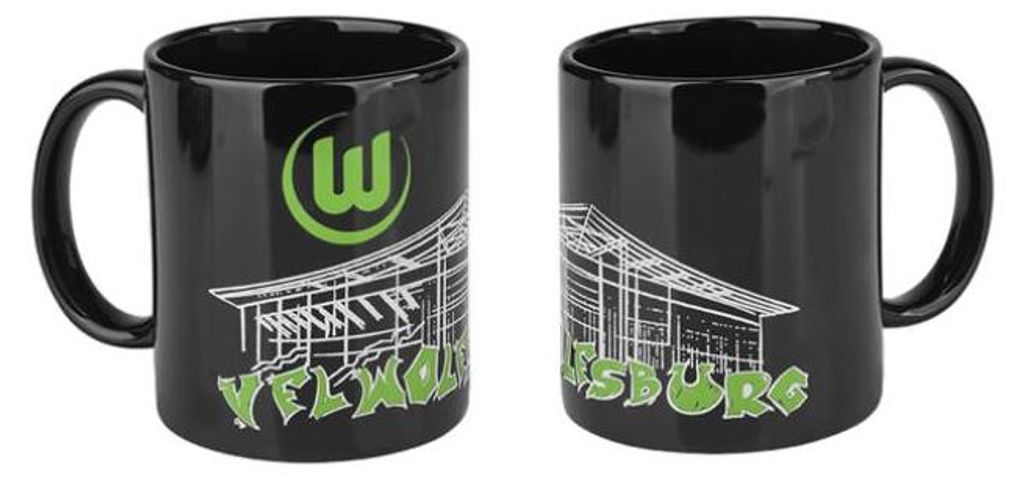 VfL Wolfsburg Tasse Arena 0,3 l mit modernem Stadion-Design in weißer Linienzeichnung