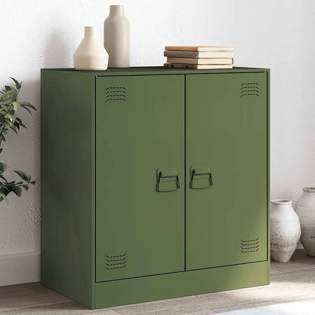 vidaXL Sideboard vert olive 67x39x73 cm acier : Buffet de rangement chic