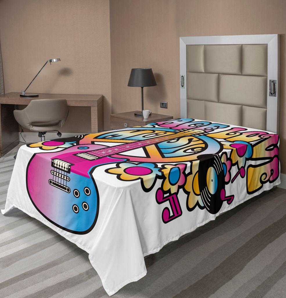 ABAKUHAUS toll Bettlaken, Friedensliebes Musik Text mit Friedenssymbol Gitarren record musikalische, weiches bequemes oberes Bettlaken für ein Nac...