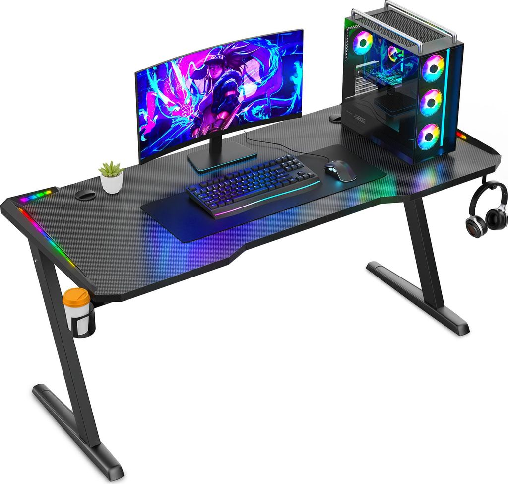 Avalo Gaming Schreibtisch - 120 x 60 x 73 cm - Spieletisch mit LED-Beleuchtung - Tisch - Schwarz