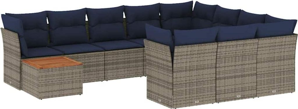 vidaXL 11-tlg. Garten-Sofagarnitur mit Kissen Grau Poly Rattan