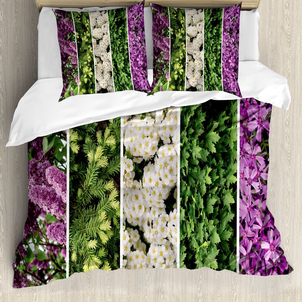 ABAKUHAUS Blume Bettbezug, Blooming Bouquet Romantik, Milbensicher Allergiker geeignet mit Kissenbezügen, 155 cm x 220 cm - 80 x 80 cm, grün Violett