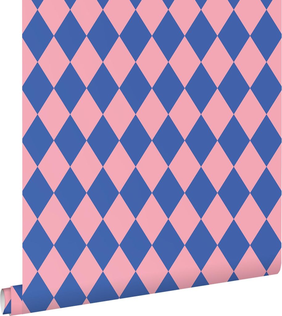 ESTAhome Tapete Karomuster Blau und Rosa 50 x 900 cm