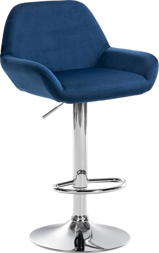 CLP Barhocker Braga Samtbezug mit Metallgestell, höhenverstellbar und drehbar blau Gestell Farbe chrom