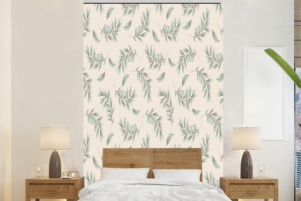MuchoWow Fototapete für Wohnzimmer oder Schlafzimmer Wandtapete Vinyl Motivtapete Vintage - Blatt - Pastell - 200x300 cm - Wanddekorationen