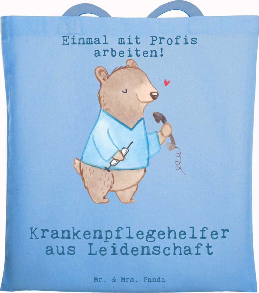 Mr. & Mrs. Panda Tote Bag Krankenpflegehelfer Leidenschaft - Sky Blue - Geschenk, einkaufsshopper, Laptoptasche, Baumwollbeutel, Ausbildung, Tasche...