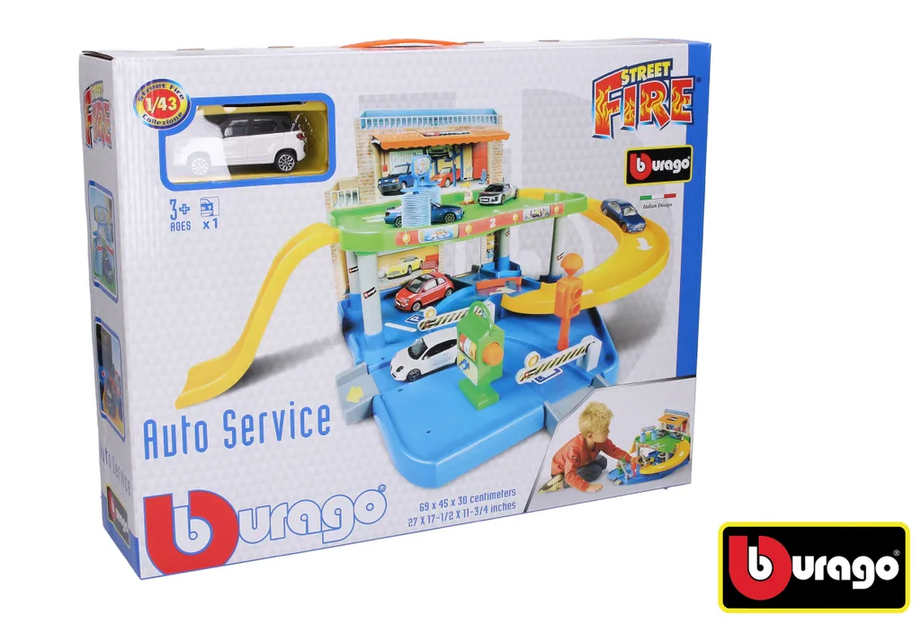 BBurago 15630039 Auto Service Playset : Garage complet avec voiture 1/43