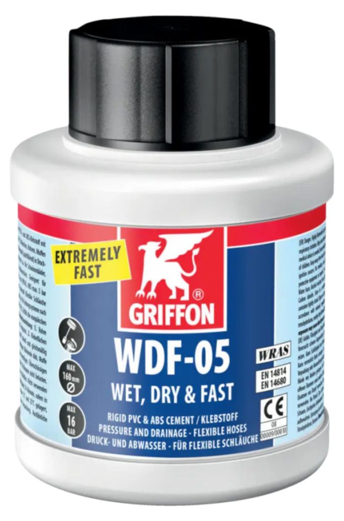 HAF - Griffon PVC Kleber WDF-05 in 250ml Dose | Spezialkleber für PVC Flexschlauch oder PVC-U Druckrohr | Starker Kleber für Pool, Sanitär & Whi...