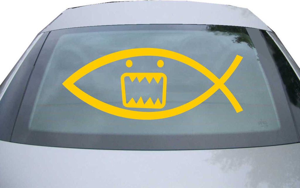 Indigos UG - Aufkleber Heckscheibe & Motorklappe DE2417 - gold - 600x237 mm - Domo Fisch - Auto Scheiben Fenster Heckklappe Tuning Racing JDM - Die...