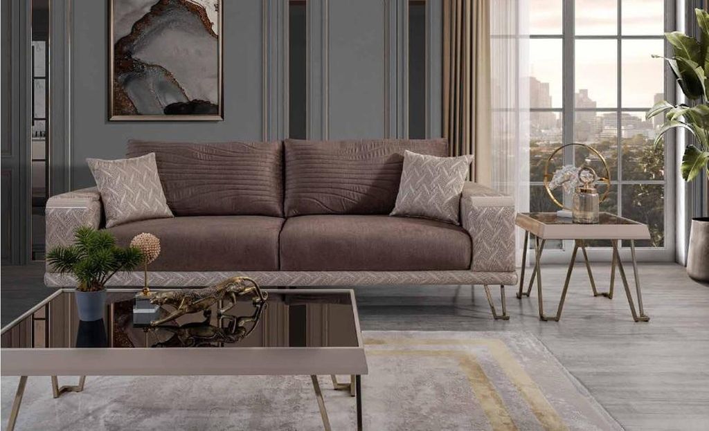 Braun-Beige Sofagarnitur 3+ 3+ 1 Sitzer Designer Couchtisch Beistelltisch
