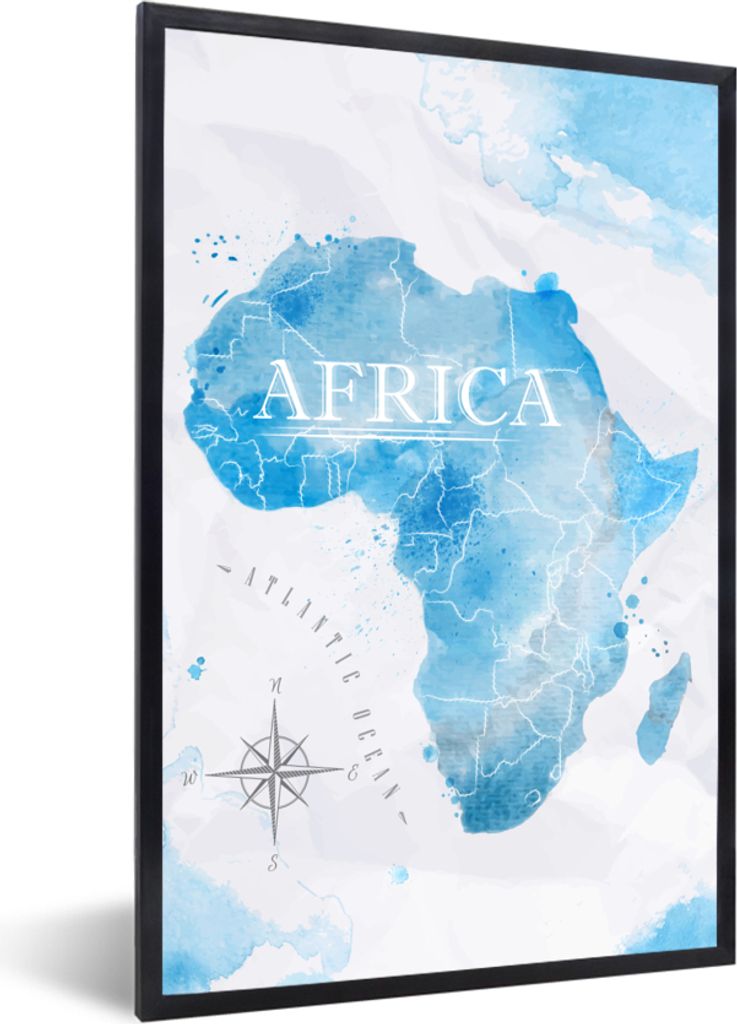 MuchoWow MuchoWow Gerahmtes Poster Karten - Afrika - Aquarell 40x60 cm - Poster mit zchwarzem Bilderrahmen - Papierdruck - Wandbilder