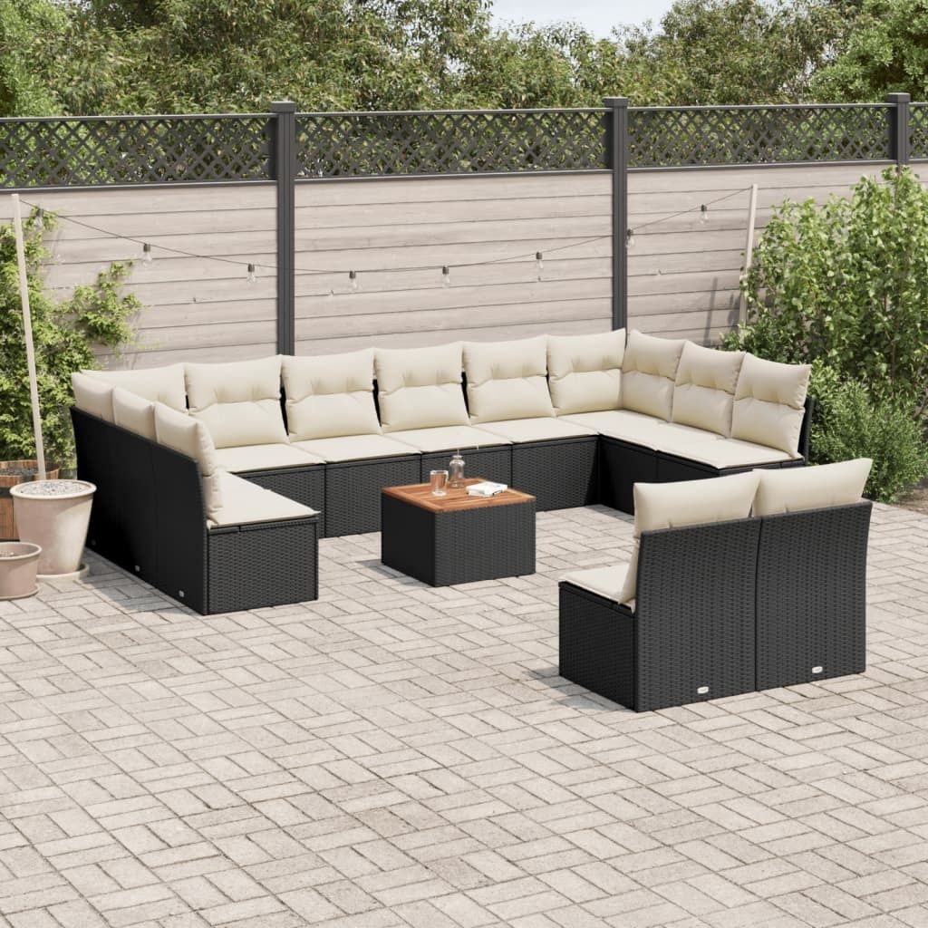 Design 13-tlg. Garten-Sofagarnitur mit Kissen Schwarz Poly Rattan, Gartenmöbel-Sets 2024 Neu
