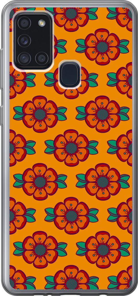 MuchoWow Handyhülle Schutzhülle Hülle für Telefoonhoesje Samsung Galaxy A21s Design - Retro - Rosen - Orange Silikon Softcase Handy Hülle - ...