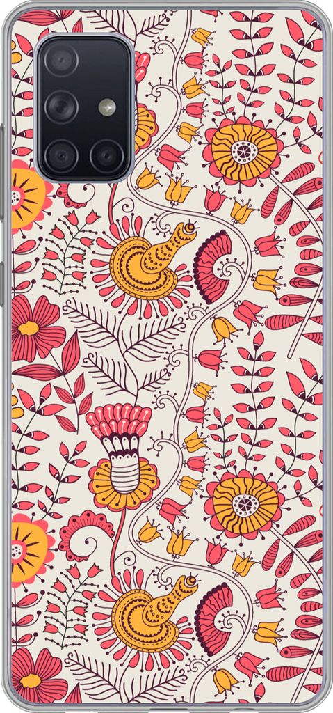 MuchoWow Handyhülle Schutzhülle Hülle für Telefoonhoesje Samsung Galaxy A51 Blumen - Design - Rosa - Orange Silikon Softcase Handy Hülle - S...