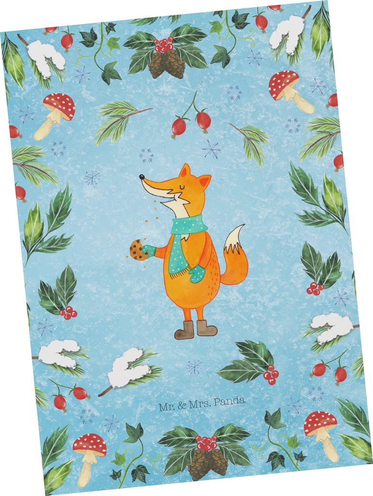 Mr. & Mrs. Panda Postkarte Fuchs Keksdose - Eisblau - Geschenk, Fotokarte, Postkarten, Weihnachten, Ansichtskarte, Ansichtskarten, Grußkarte