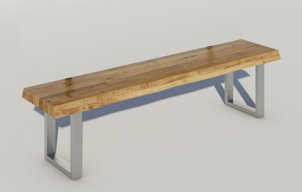 Bank Baumkantenbank 180 cm Eiche massiv Gestell Edelstahlfarben