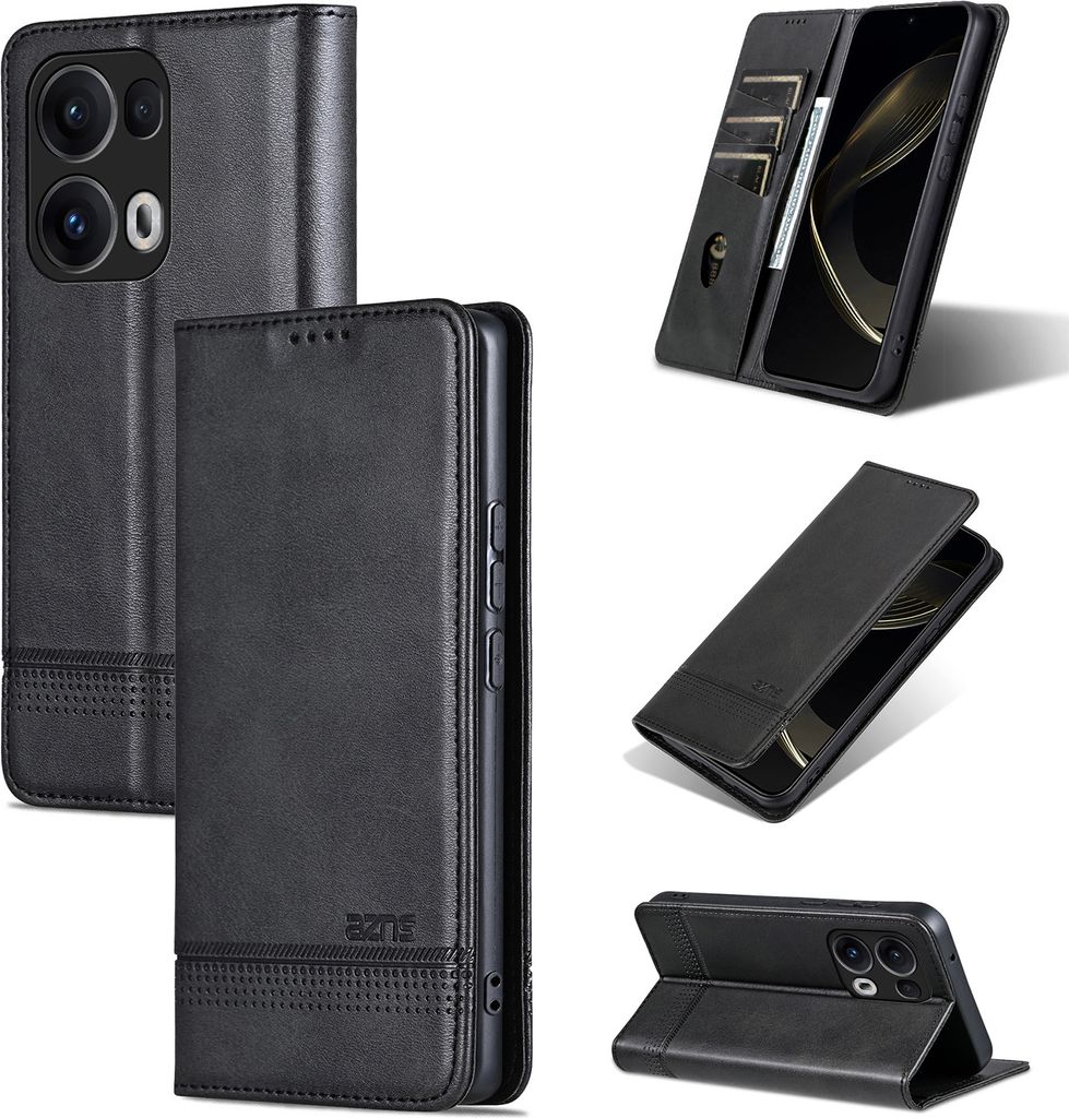 Leder Hülle für Oppo Reno13 Pro, Klapphüllen Brieftasche Magnetverschluss Ständer Schutzhülle Schwarz