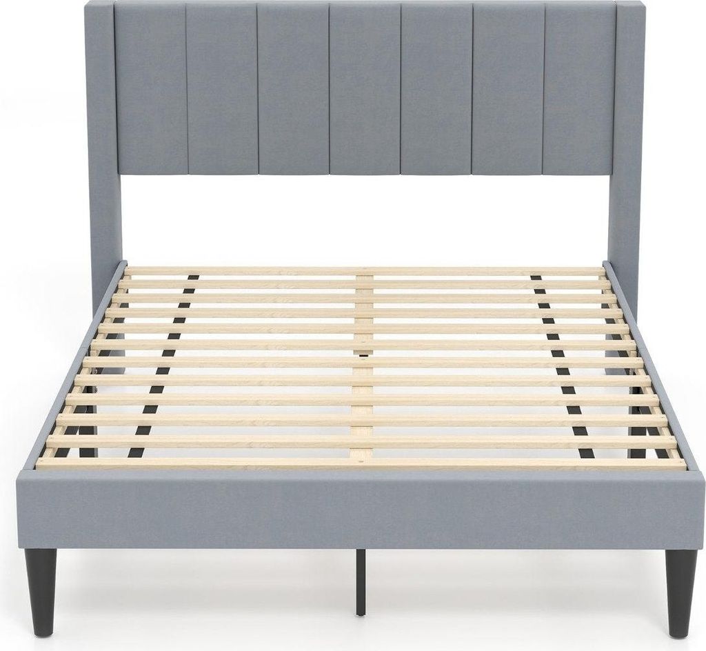 Gepolsterter Plattformbettrahmen, 200 x 140 cm, grauer Samt