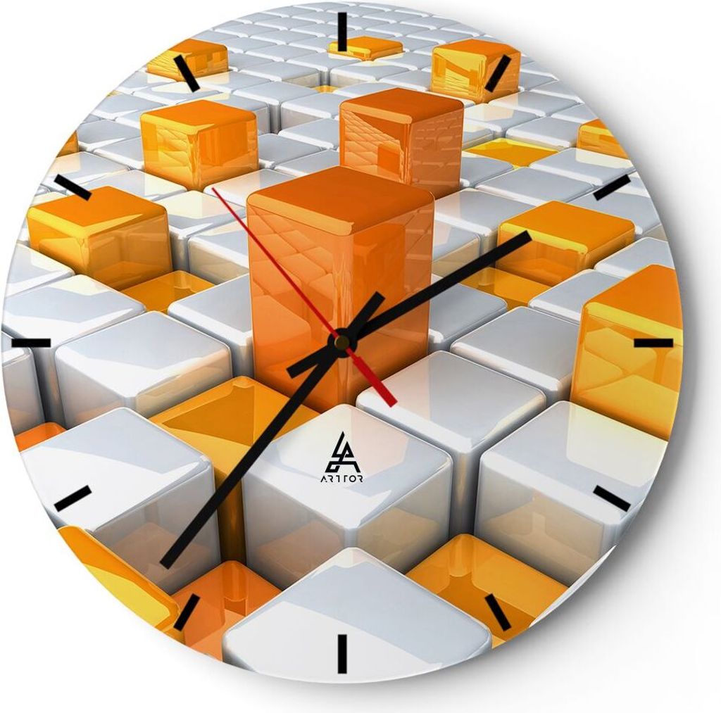 Wanduhr - Rund - Glasuhr - Abstrakt computer grafik struktur - 40x40cm - Schleichendes Uhrwerk - Lautlos - zum Aufhängen bereit - Dekoration Moder...