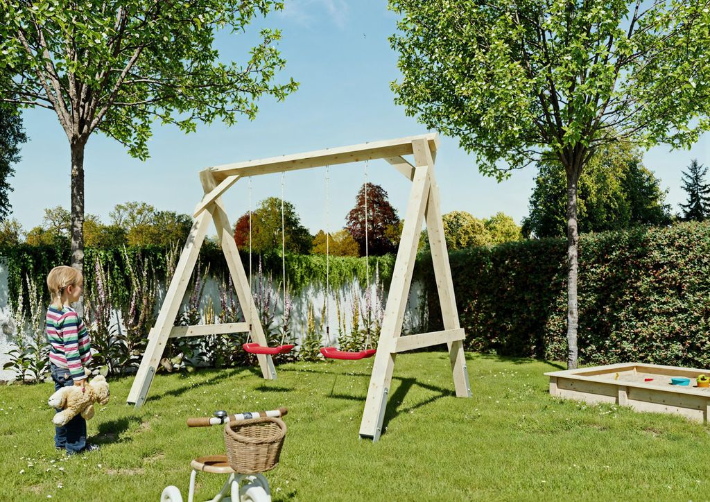 Garten Doppelschaukel aus Fichte 240x187x215 cm, inkl. Sitzbretter, Pfostenstärke 10 cm