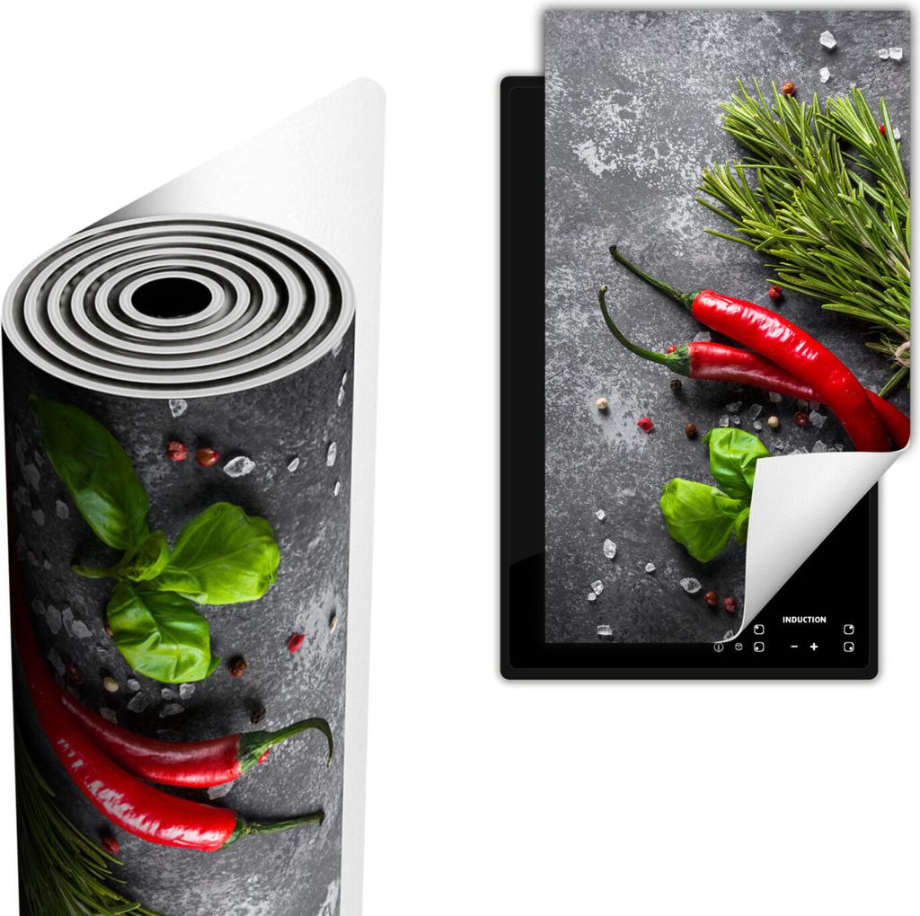 Herdabdeckplatte abdeckung Glaskeramikkochfeld abdeckplatte 30x52 cm Anti Rutsch Matte Aufrollbar, Gewürze Chili Schiefer